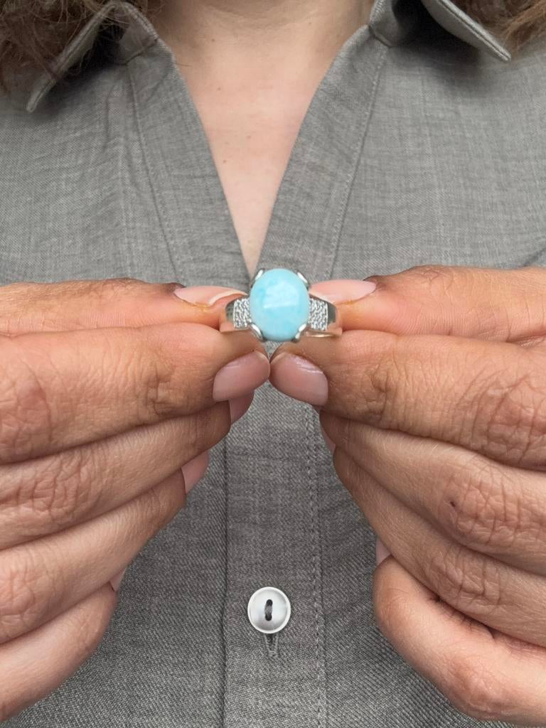Zilveren ring met Larimar, 18 tot 19, Blauw, Ophalen of Verzenden, Met edelsteen