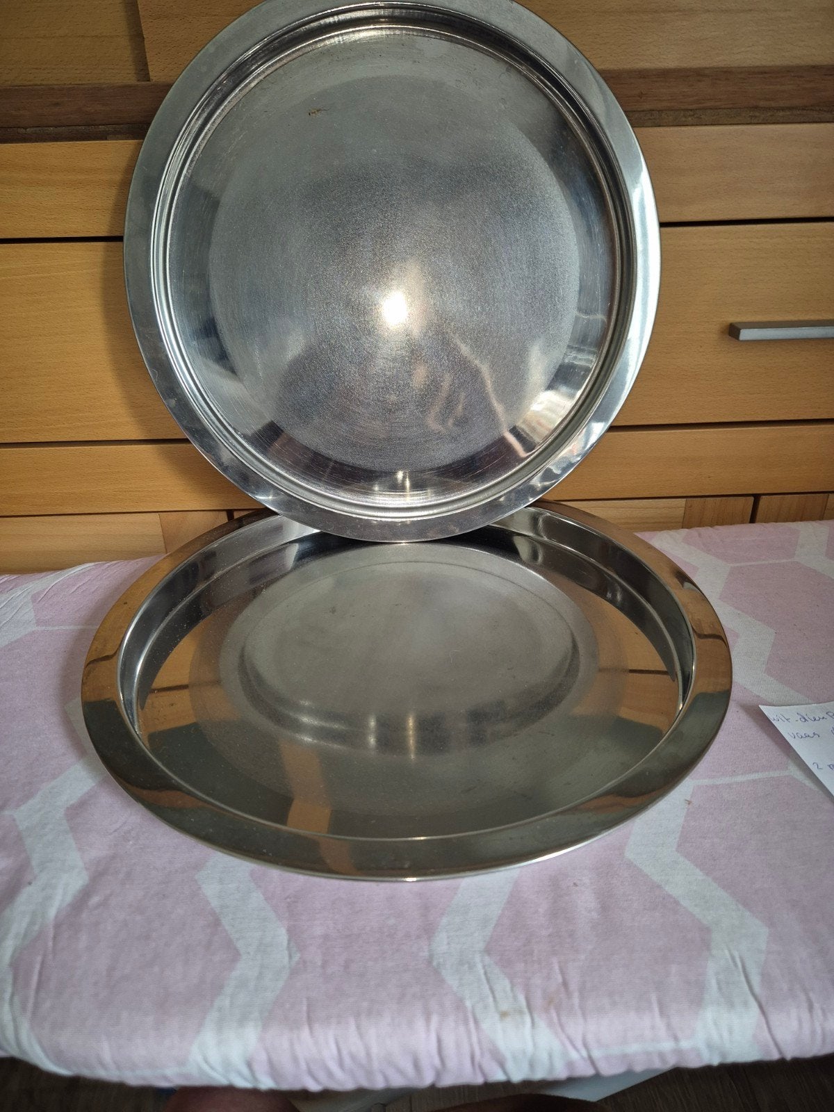 2 ronde RVS dienbladen van IKEA, Ø 37 cm, Ophalen of Verzenden