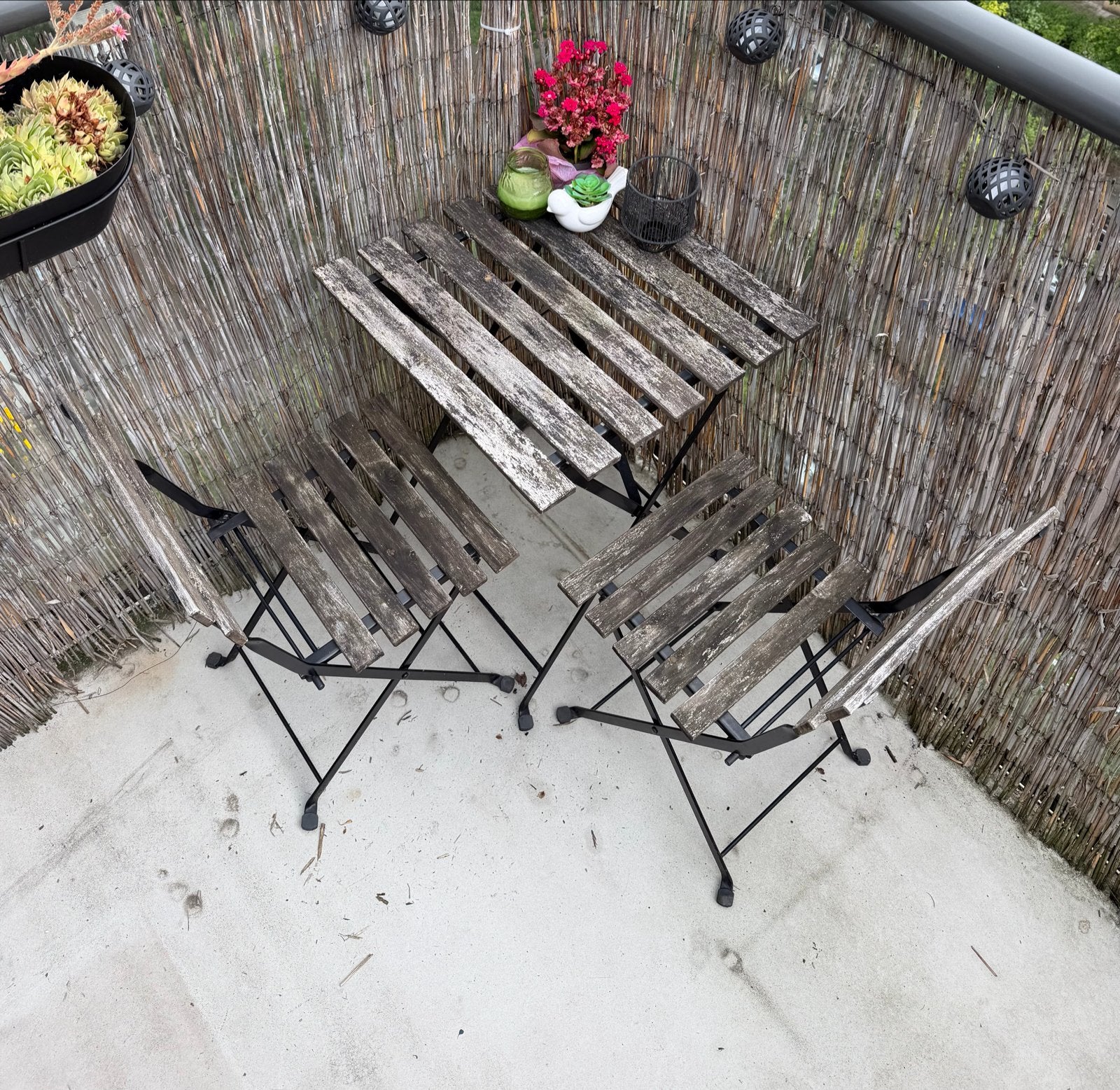 Balkonset: inklapbare tafel en 2 stoelen, Ophalen, Gebruikt, Hout, Inklapbaar