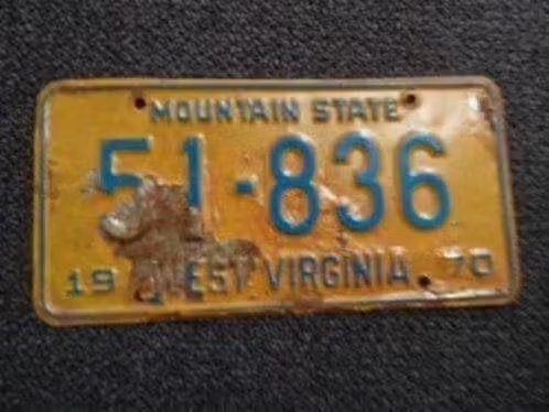 Kentekenplaat licenseplate West Virginia Mountain State 1970, Verzenden, Gebruikt, Auto's