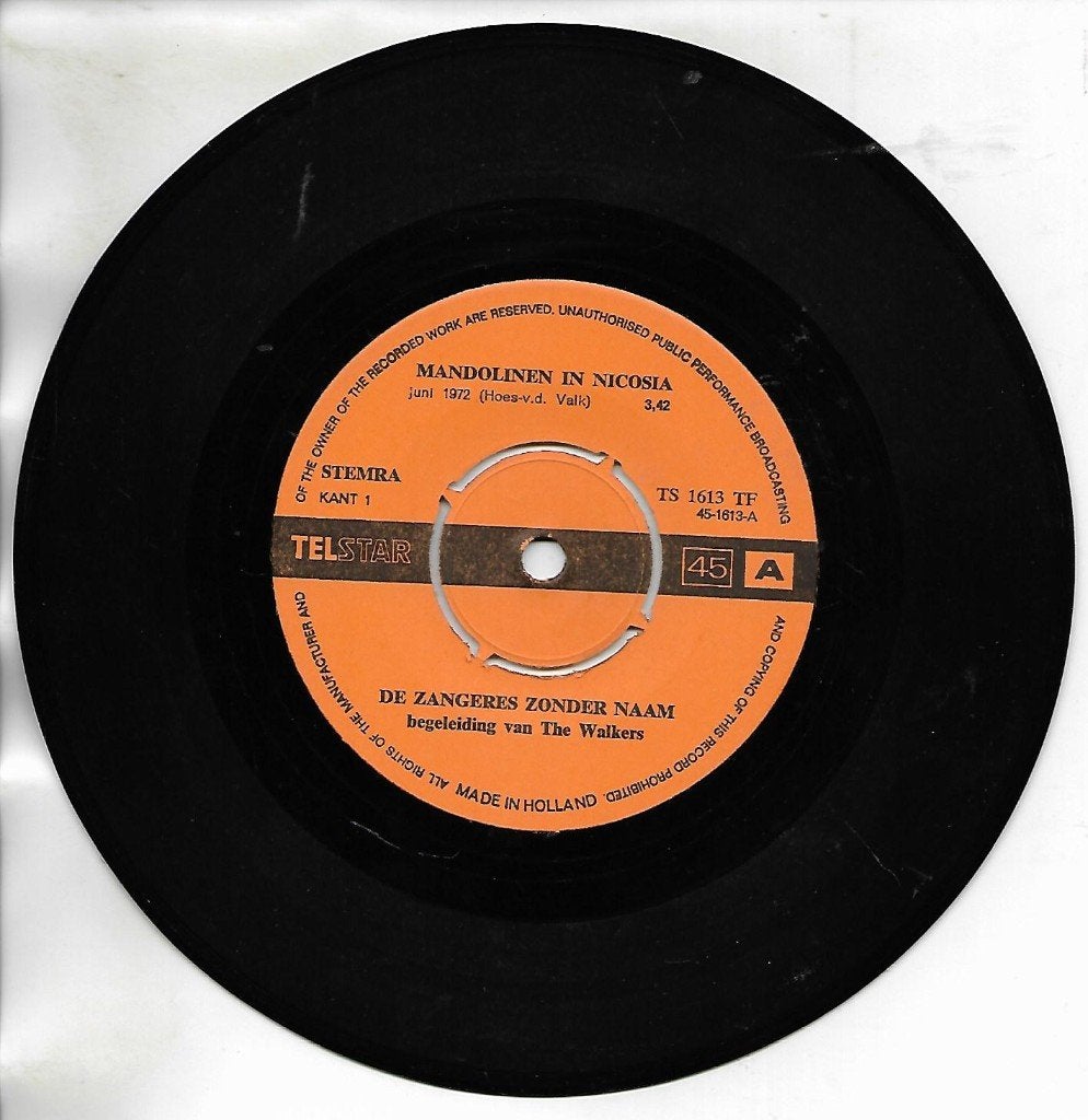 De Zangeres Zonder Naam - Mandolinen in Nicosia (Telstar), Ophalen of Verzenden, Gebruikt, 7 inch, Nederlandstalig