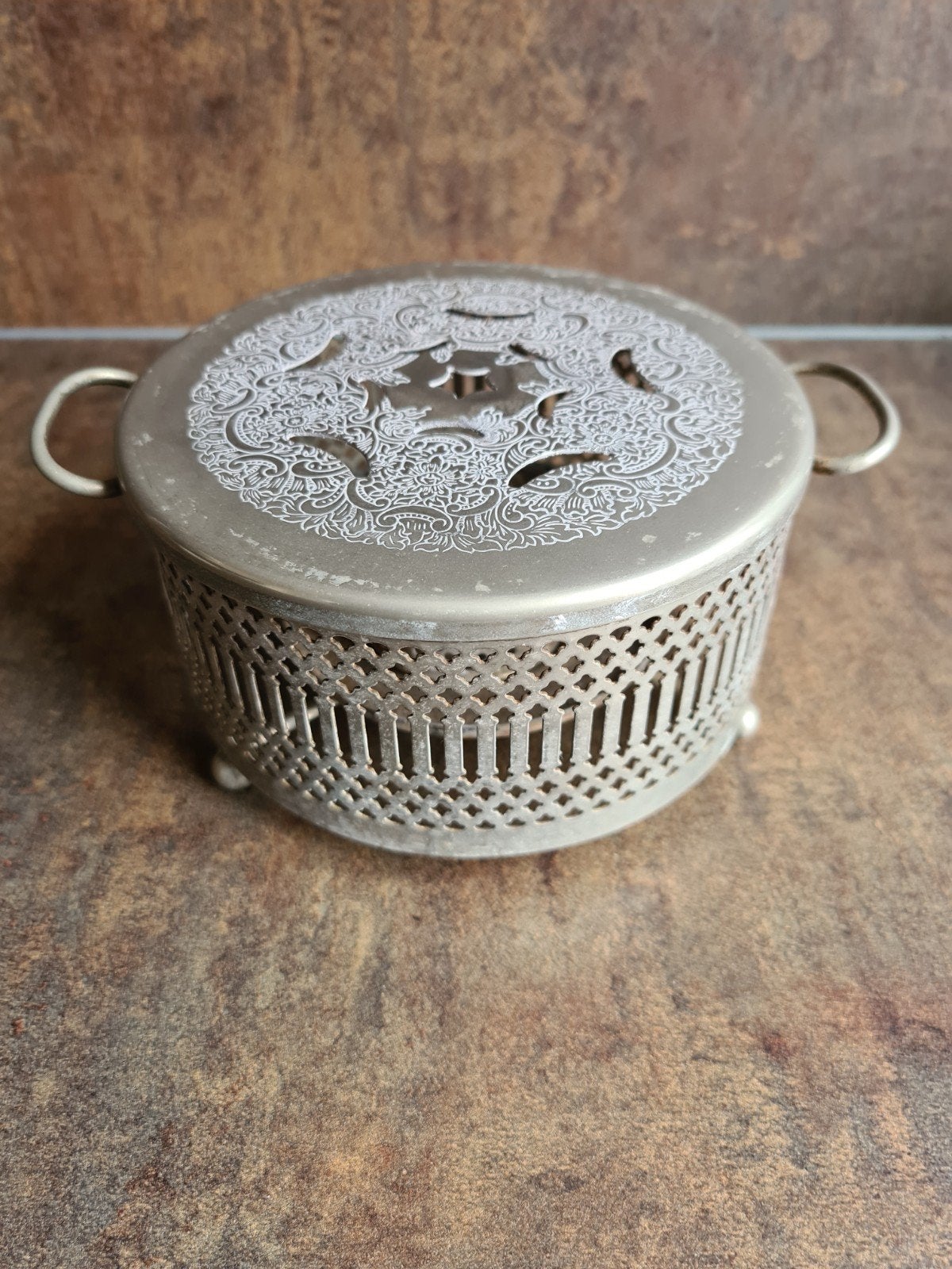 Brocante zilverkleurige theelichtwarmer, Ophalen of Verzenden