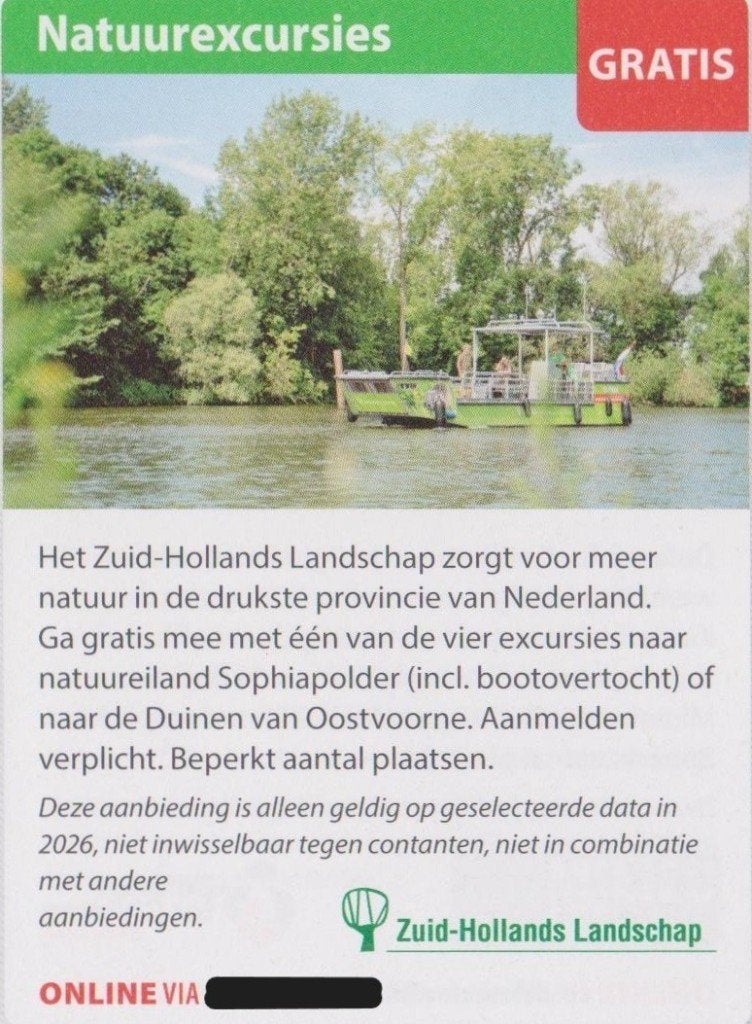 Natuurexcursies. Gratis. Postcodeloterij voordeelbon., Tickets en Kaartjes, Drie personen of meer, Kortingskaart