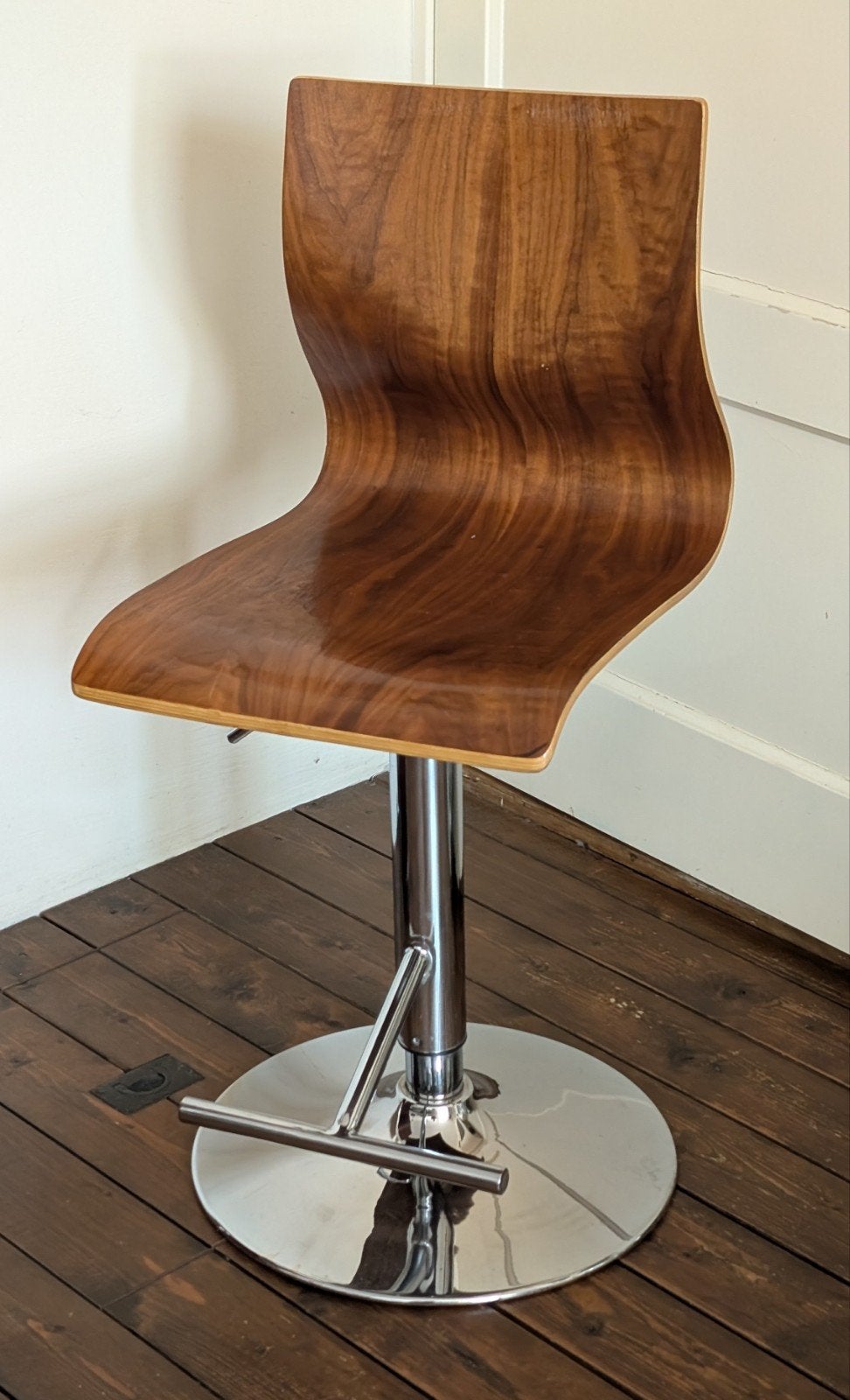 Fraaie Barkruk chroom en hout., Ophalen, Gebruikt, 60 tot 90 cm, 1 kruk