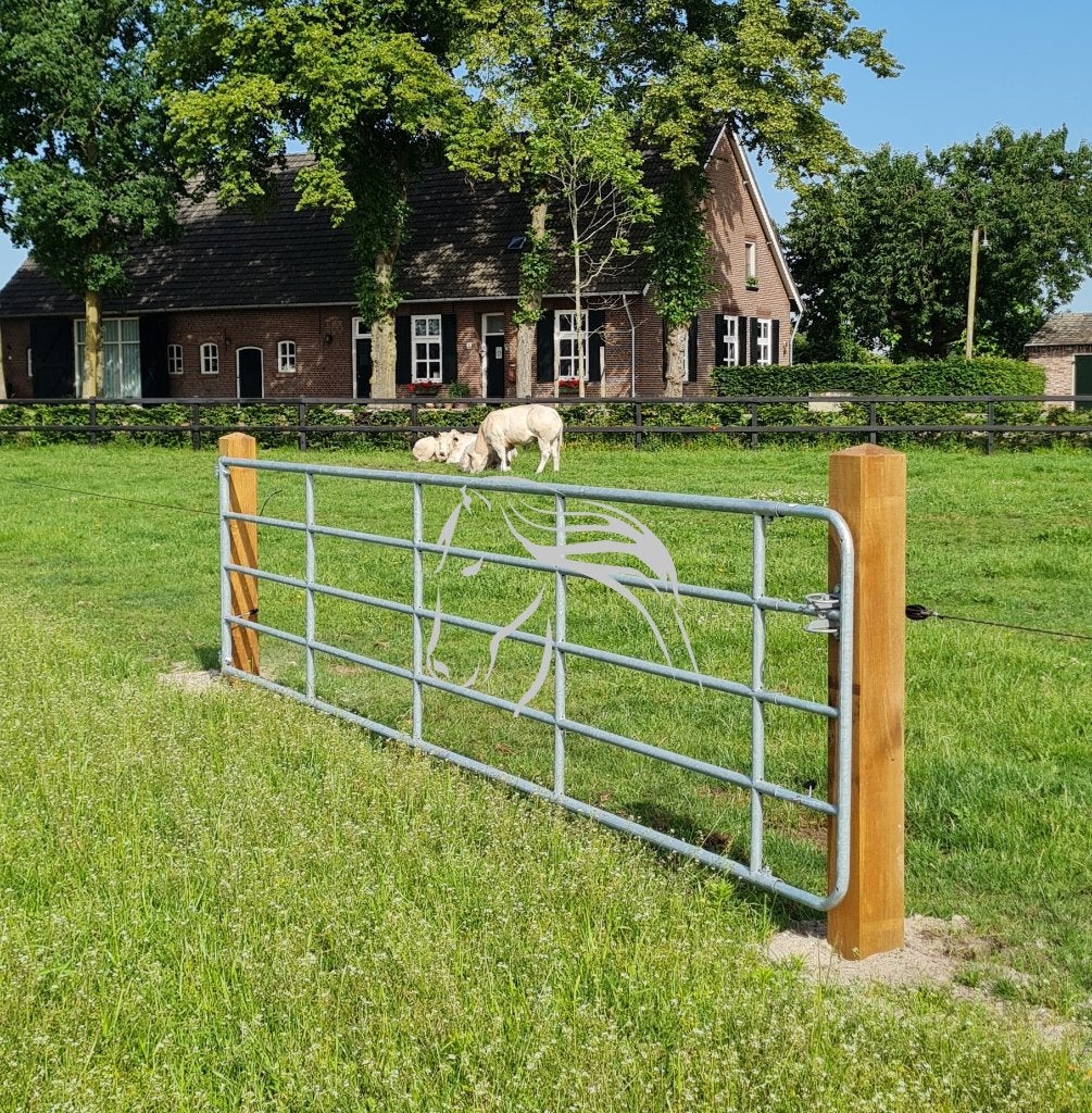 Ijzerenpoorten, Ijzerenhekken, Gegalvaniseerde poort, Weidegang, Schaijk, Info@veldomheiningen.nl, 4 paarden of pony's of meer