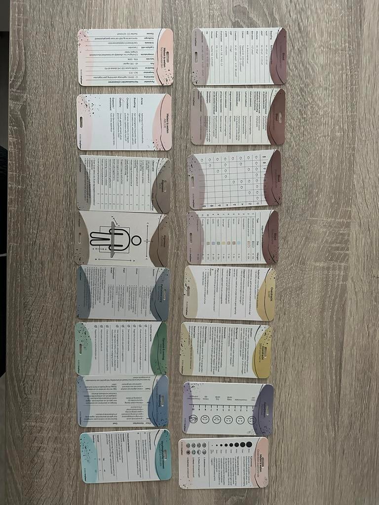 Verpleegkundige zakkaartjes (16 stuks) + clip, Ophalen of Verzenden, Beta, Zo goed als nieuw, MBO