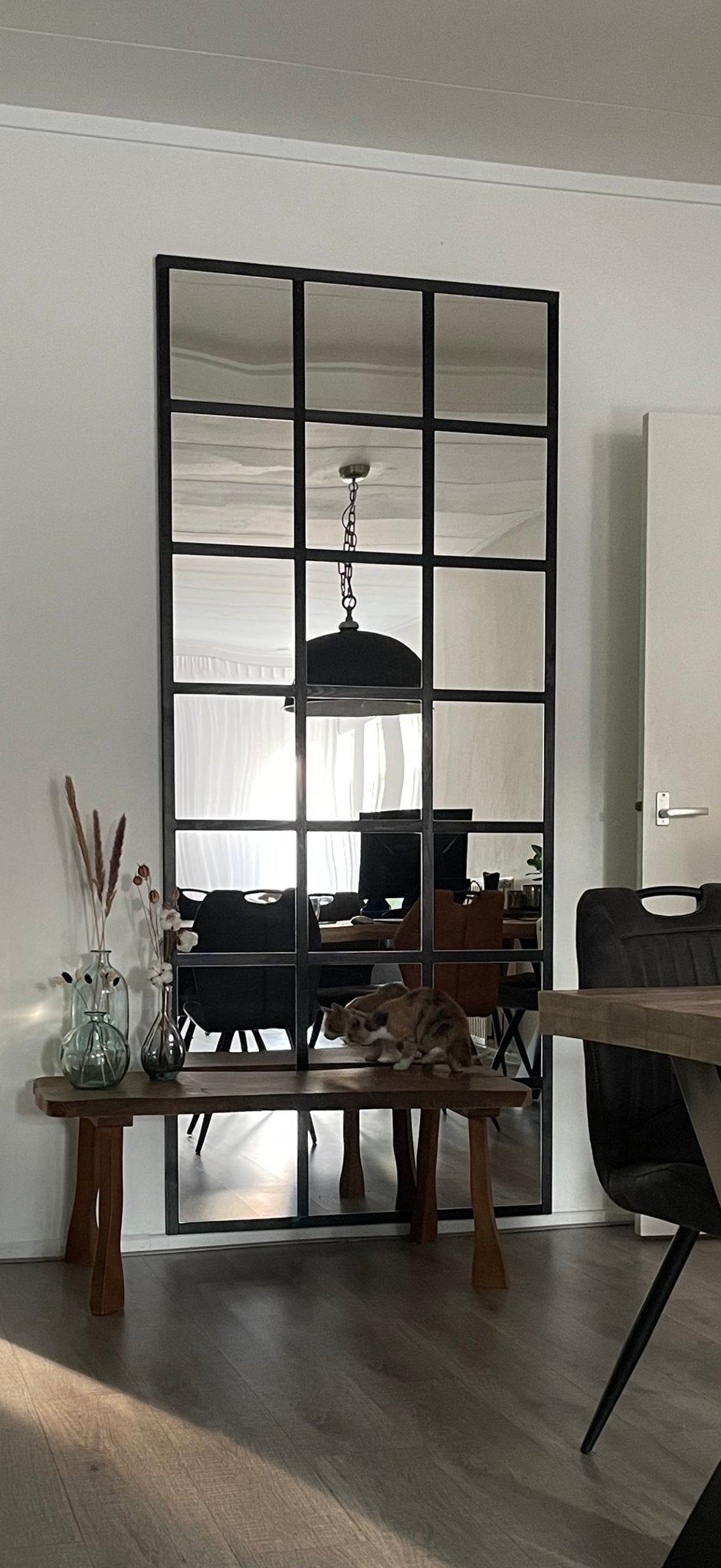 Zwarte spiegelwand (zelf gemaakt), Huis en Inrichting, Woonaccessoires | Spiegels, Ophalen, Gebruikt, 200 cm of meer, 100 tot 125 cm