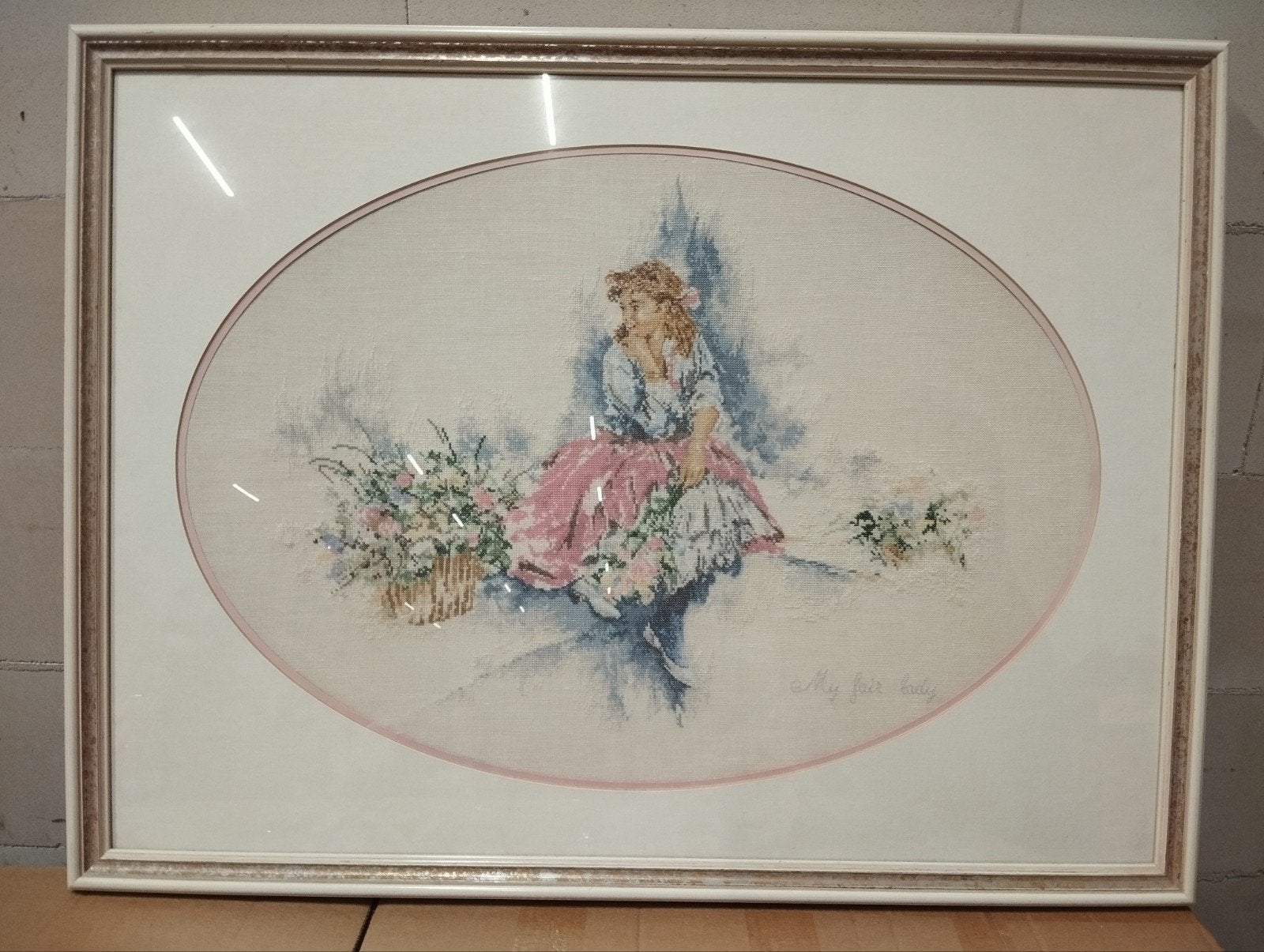 Borduurwerk "My Fair Lady" - 61x81 cm, Hobby en Vrije tijd, Borduren en Borduurmachines, Ophalen of Verzenden, Gebruikt, Handborduren