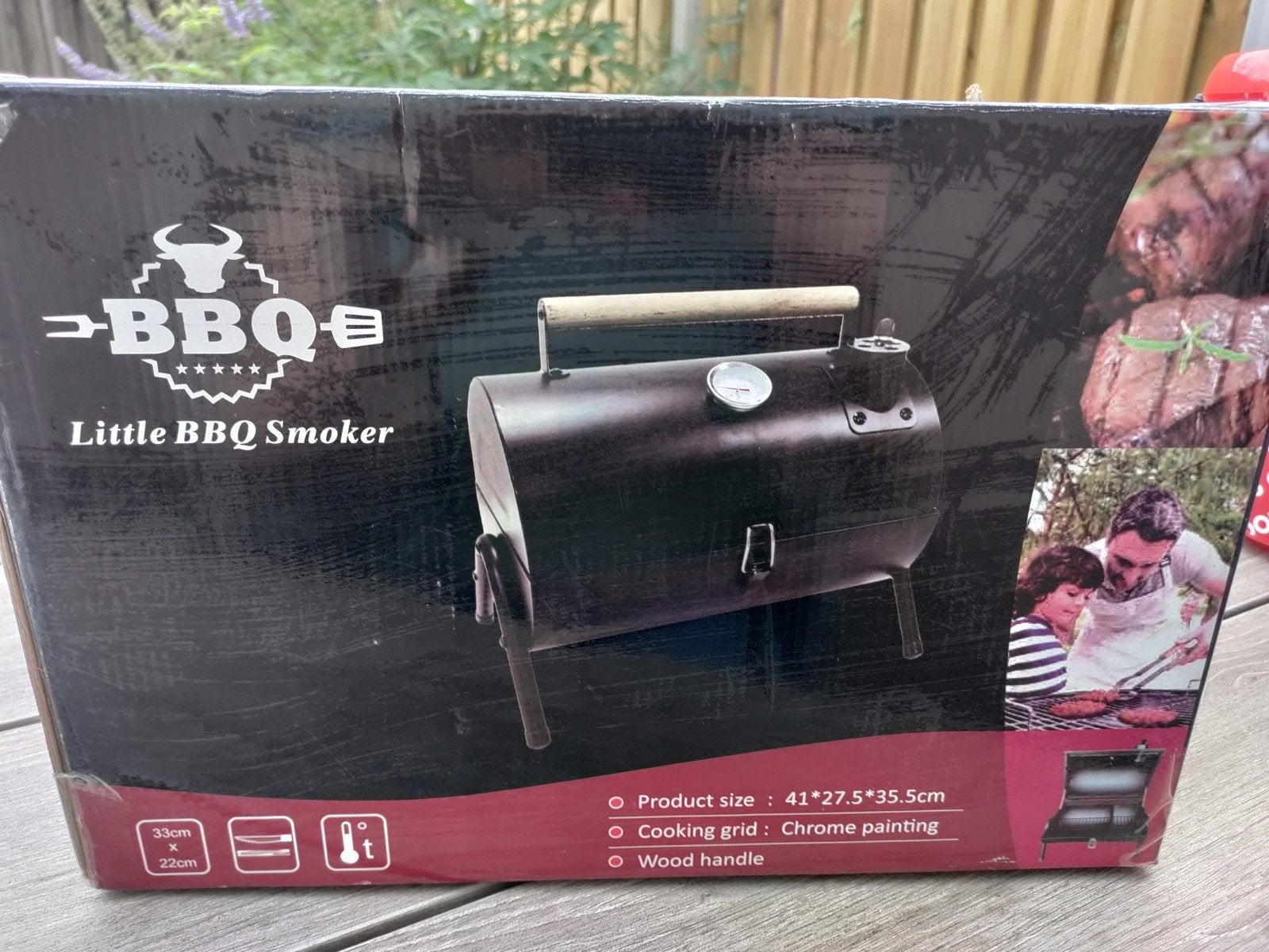 Compacte BBQ Smoker met thermometer en houten handvat, Ophalen, Nieuw, BBQ