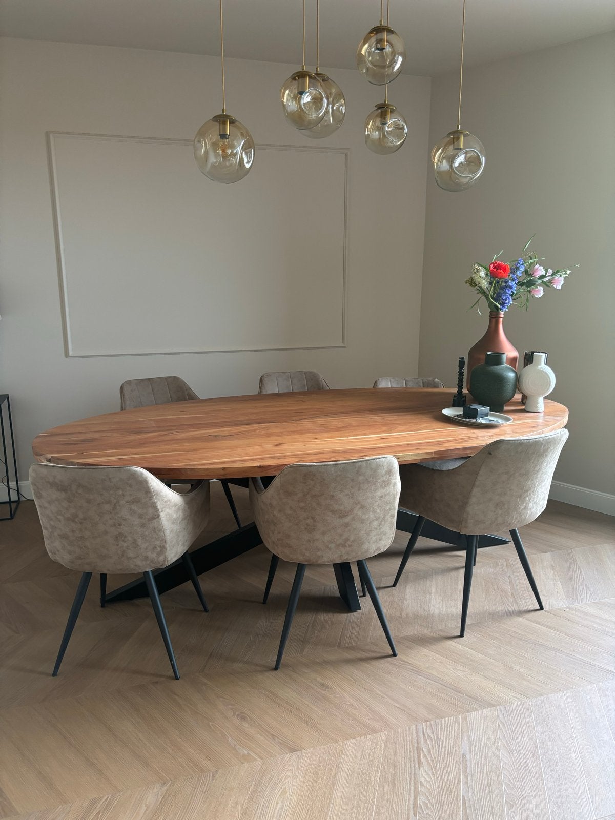 6 eetkamerstoelen, Ophalen, Gebruikt, Bruin, Stof