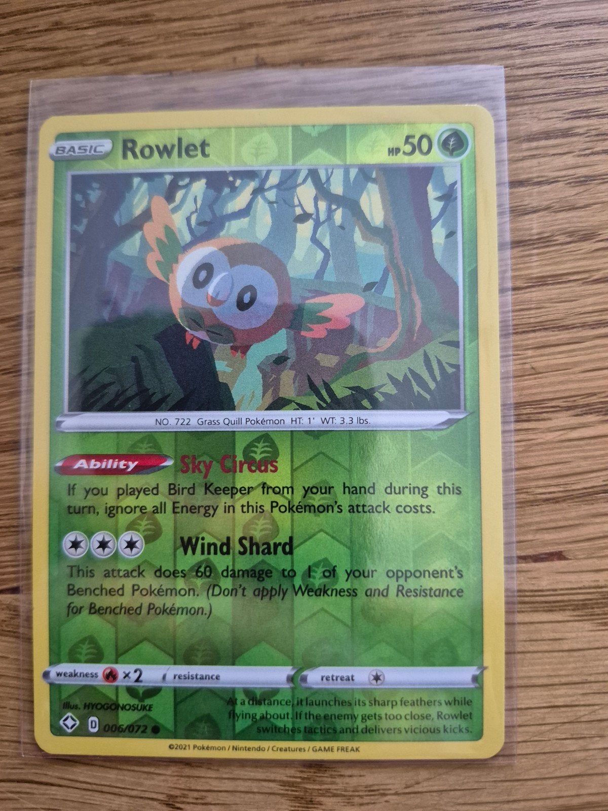 Rowlet 006/072 Reverse Holo, Ophalen of Verzenden, Zo goed als nieuw, Losse kaart, Foil