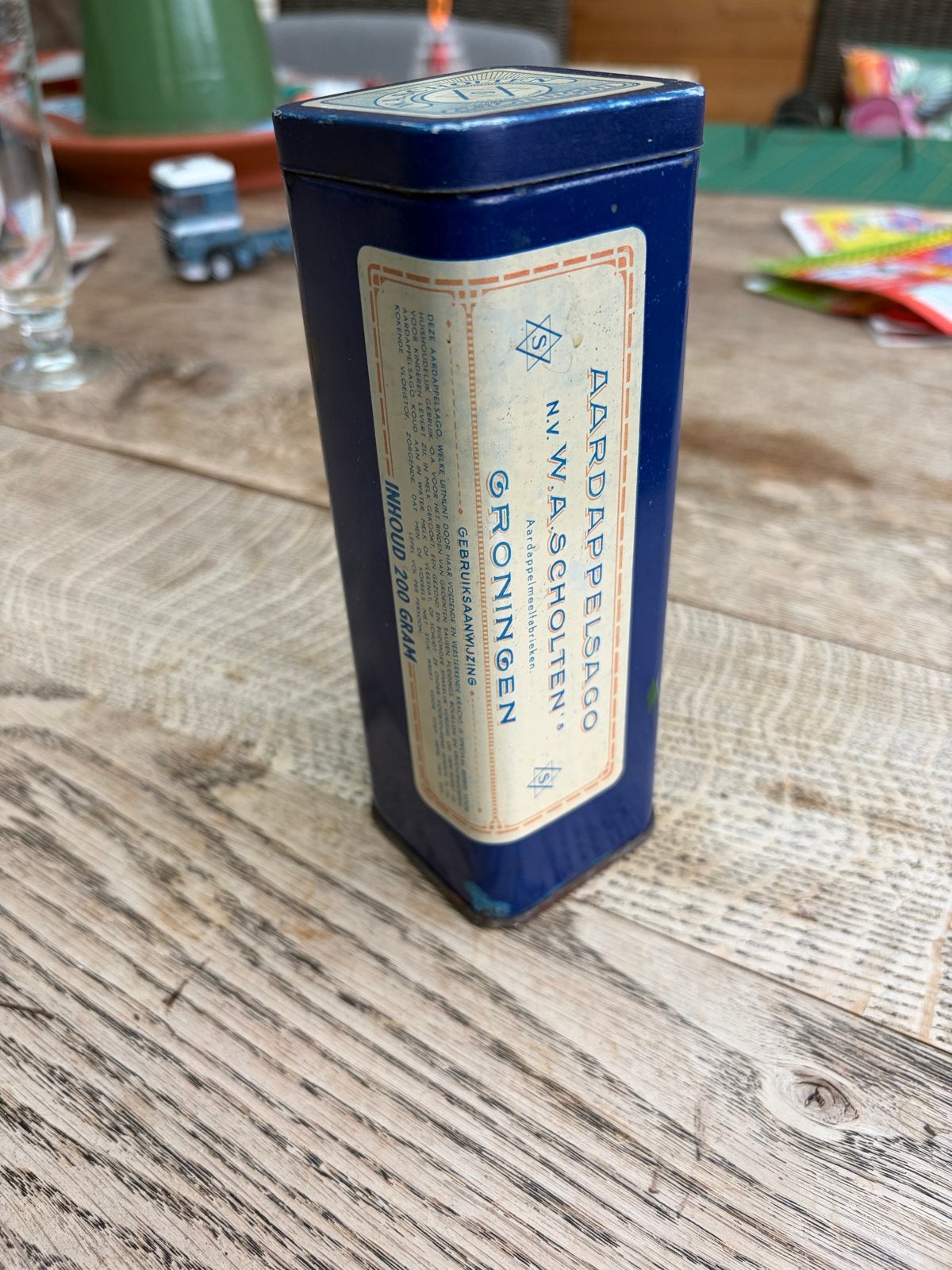 Vintage W.A. Scholten Aardappelsago Blik Groningen, Verzamelen, Ophalen of Verzenden, Gebruikt, Overige, Overige merken