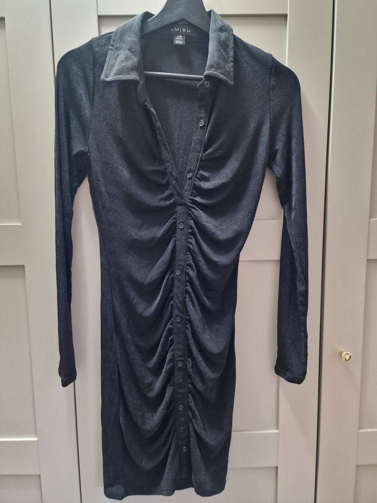 Amisu basic zwart dames jurk maat 36, Verzenden, Zwart, Zo goed als nieuw, Maat 36 (S)