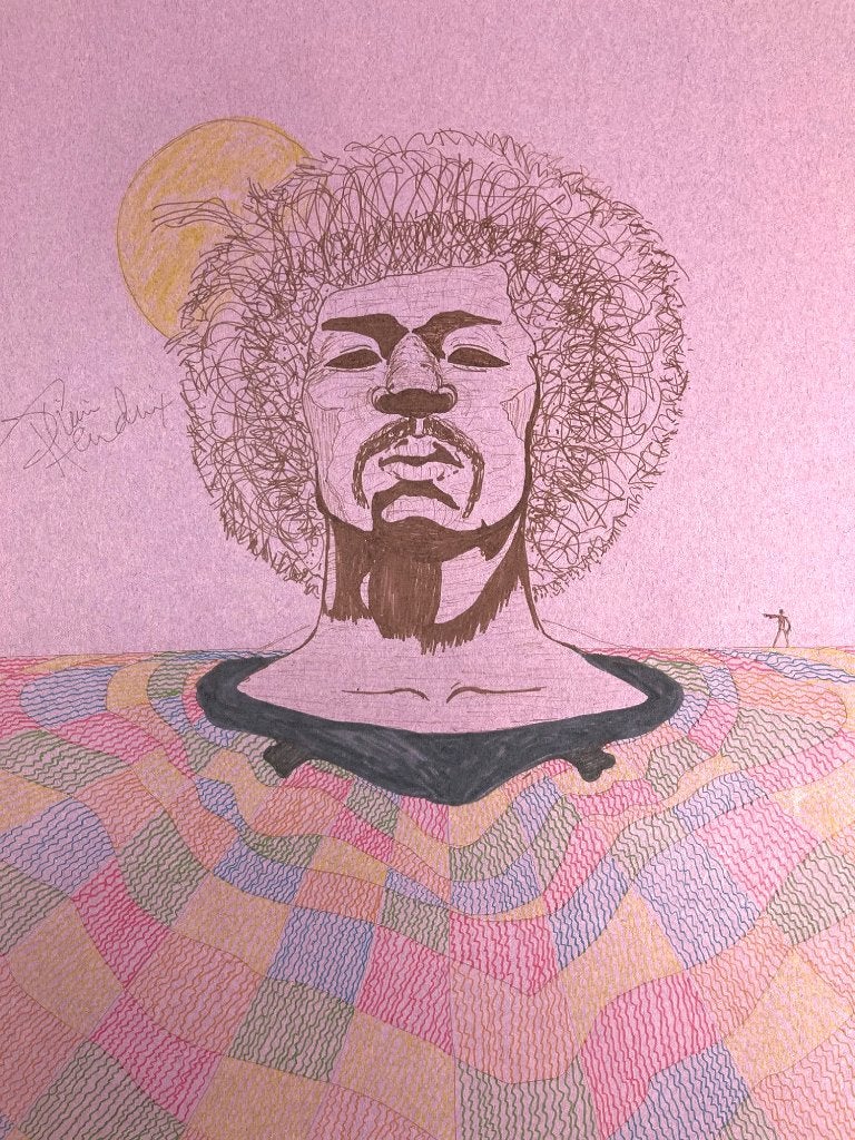 JIMI HENDRIX SIGNED !! Artwork 1960 Dwight Russ Verification, Verzenden, Gebruikt, Poster, Artwork of Schilderij, Gesigneerd