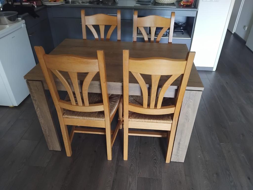 Eettafel + 4 Stoelen, Huis en Inrichting, Tafels | Eettafels, Ophalen, Rechthoekig, 200 cm of meer, 50 tot 100 cm