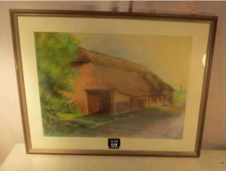 Mooie Tekening 'Oude schuur' - G Mertens 1999, Antiek en Kunst, Ophalen of Verzenden, Tekening, Krijttekening, Handgemaakt