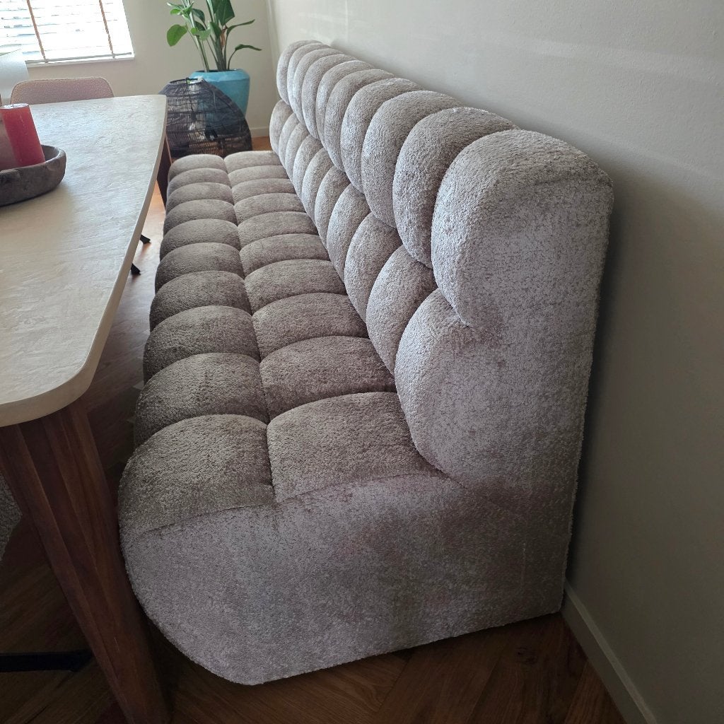 NIEUW! Luxe Sevn Loa Eetkamerbank (250 cm) – Teddy Taupe, Ophalen, 250 tot 300 cm, Nieuw, 75 tot 100 cm