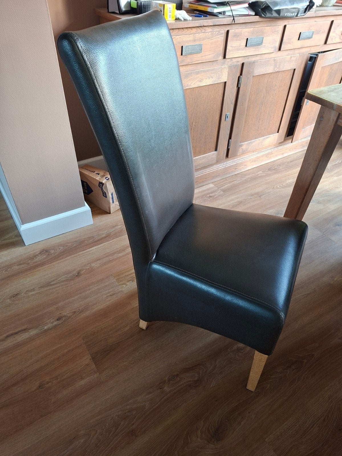 6x Zwarte leren eetkamerstoelen, Ophalen, Gebruikt, Drie, Zwart