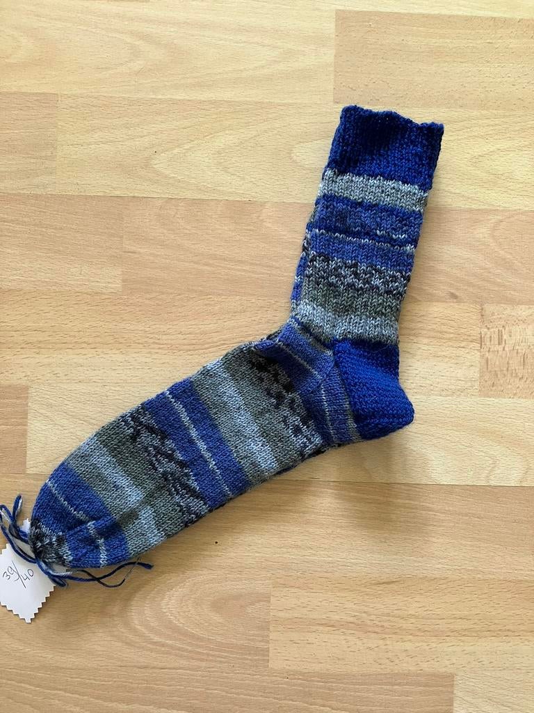 Handgebreide wollen sokken blauwe streepjes mt 39/40 nieuw, Sokken en Kniesokken, Blauw, Nieuw, Ophalen of Verzenden