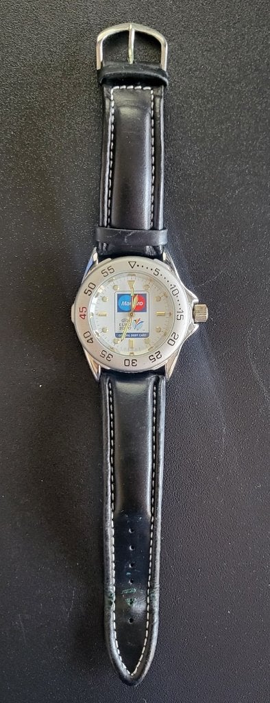 Horloge UEFA Euro 2000 incl. metalen verpakking, Leer, Staal, Polshorloge, Zo goed als nieuw
