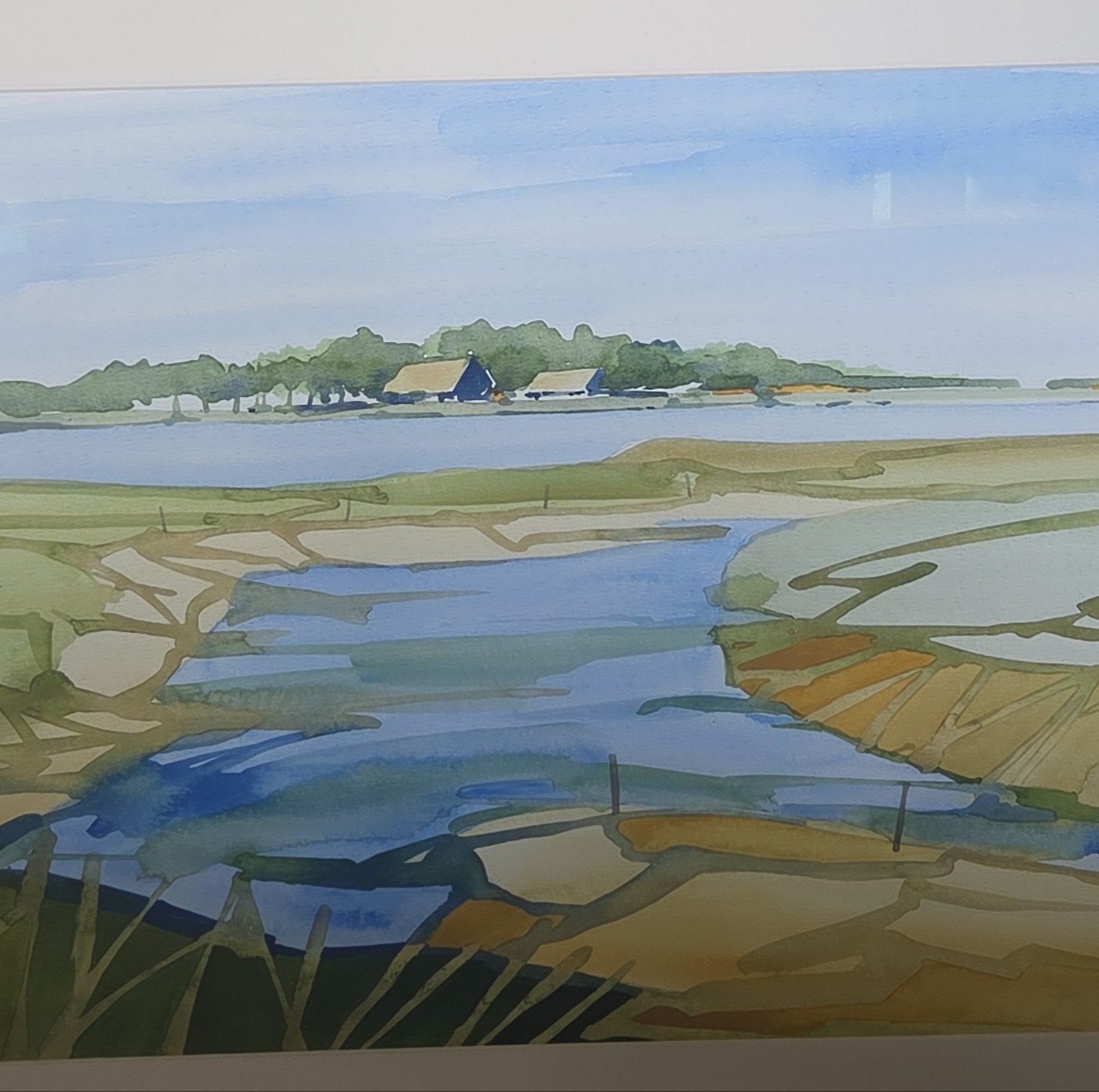 pieter man in t veld aquarel 2000 dorpje, Antiek en Kunst, Kunst | Schilderijen | Modern, Ophalen, Aquarel, Landschap