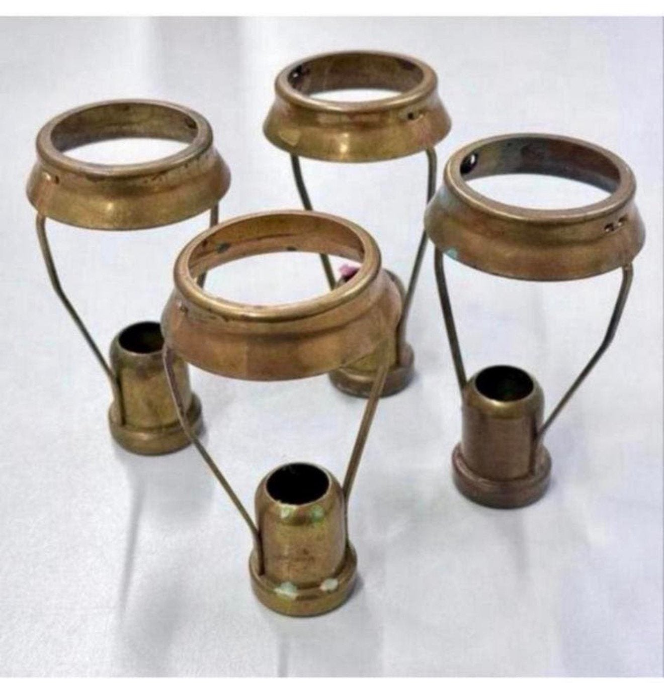 4X antiek Curiosa Brocante candle kaars kandelaars carriers, Ophalen of Verzenden, Koper of Brons