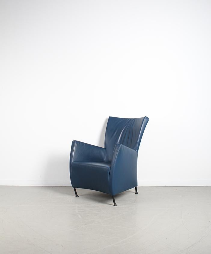 1x Montis Windy blauw leder + bijpassende hocker, Huis en Inrichting, Fauteuils, Niet ingevuld, Niet ingevuld, Ophalen of Verzenden