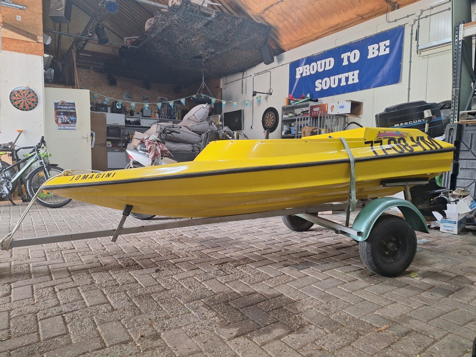 Nette spitfire met 25pk mercury en trailer, Ophalen