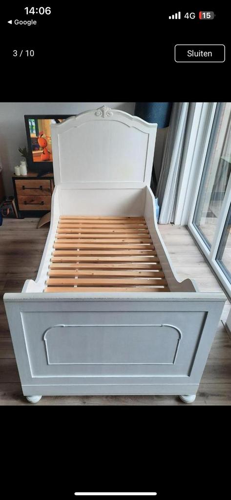 Wit eenpersoonsbed met lattenbodem, Ophalen, Gebruikt, 90 cm, Eenpersoons