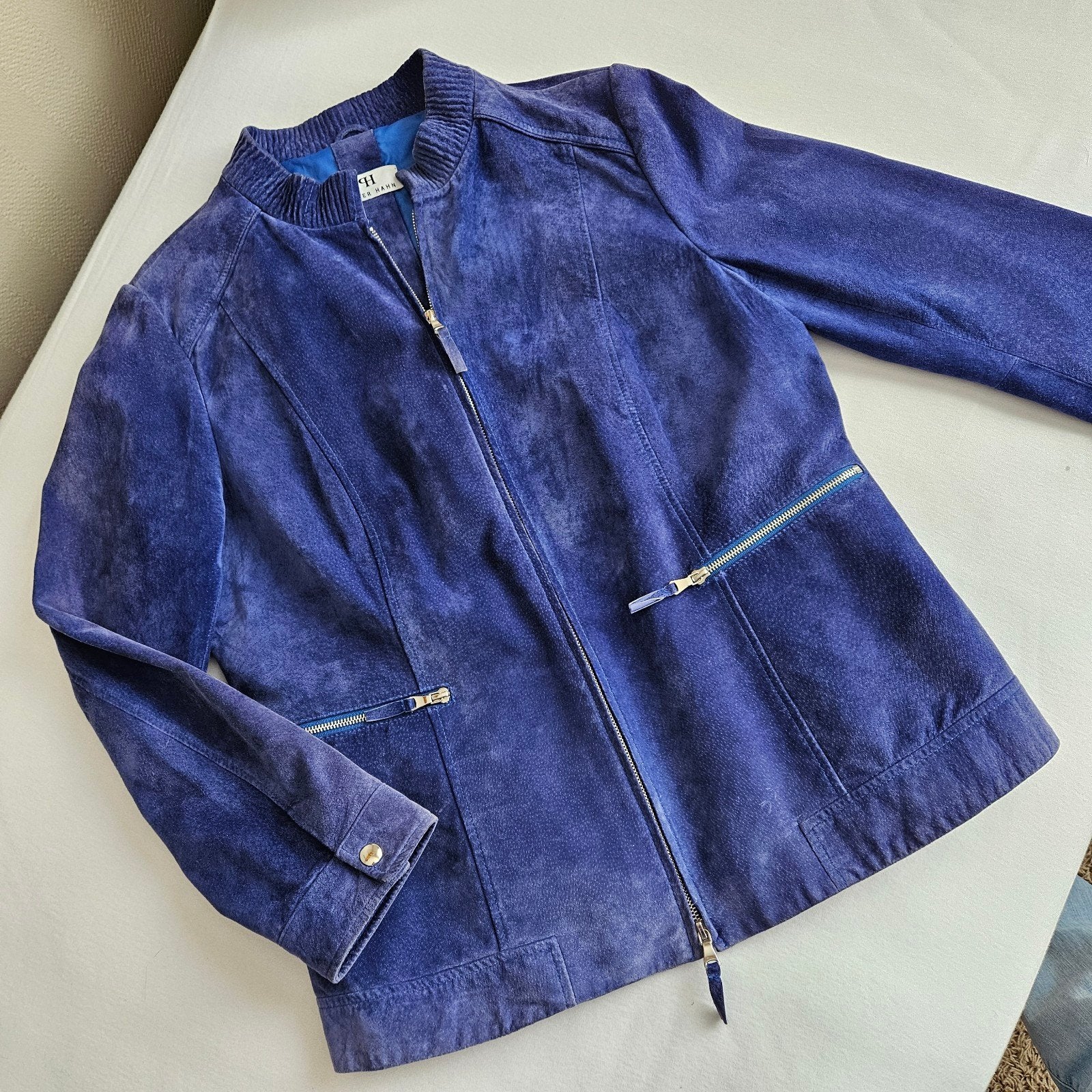 Peter Hahn donkerblauw suede jas maat 42/44, Peter Hahn, Ophalen of Verzenden, Maat 42/44 (L), Blauw