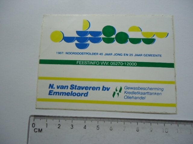 sticker oud Emmeloord VAN STAVEREN Noordoostpolder retro, Verzenden, Zo goed als nieuw, Bedrijf of Vereniging