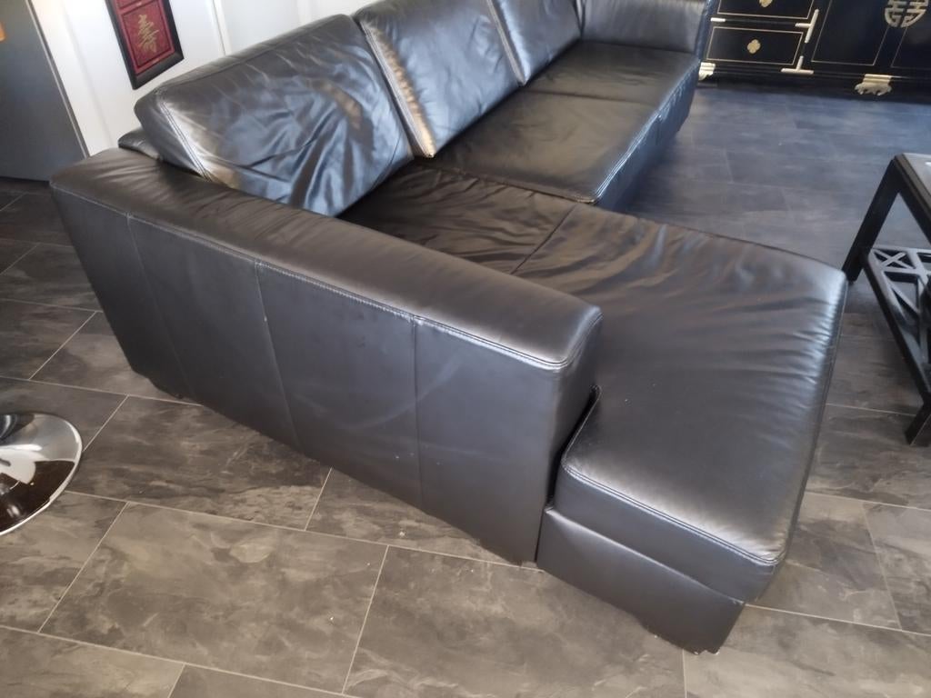 Zwarte Leren Hoekbank - Comfortabel en Stijlvol, Huis en Inrichting, Banken | Bankstellen, Ophalen, Gebruikt, 125 tot 150 cm, Hoekbank