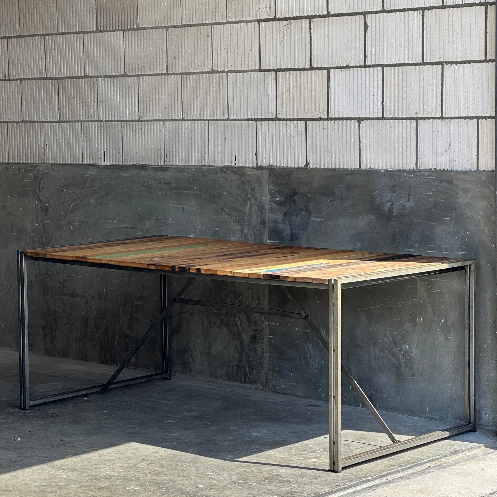 Industriële eettafel sloophout stalen frame 200x100, Ophalen, Gebruikt, -, -