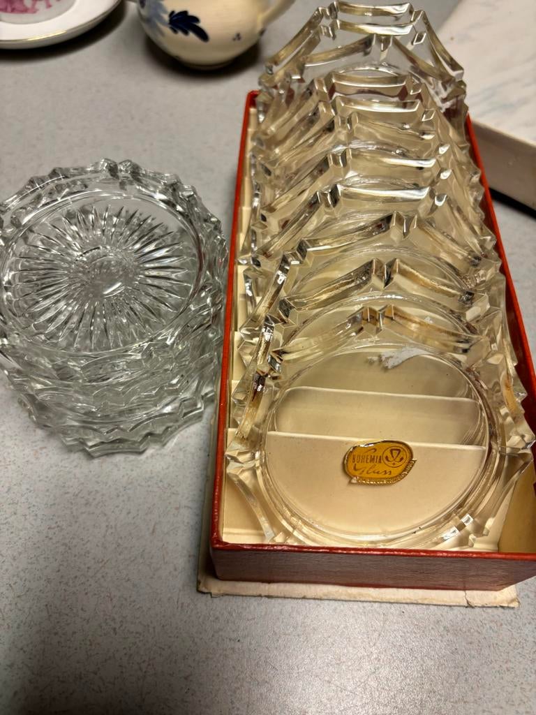 Vintage Bohemia Glass Onderzetters en Asbakken Set, Ophalen