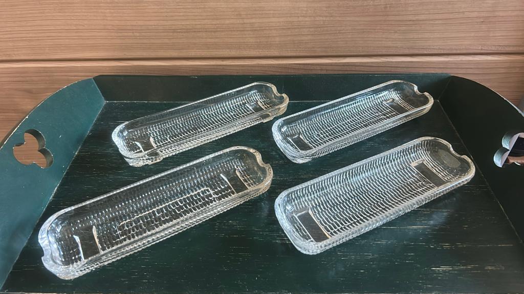 4 glazen mais kolf schaaltjes p/4:, Huis en Inrichting, Ophalen of Verzenden, Overige stijlen, Glas, Schaal of Schalen