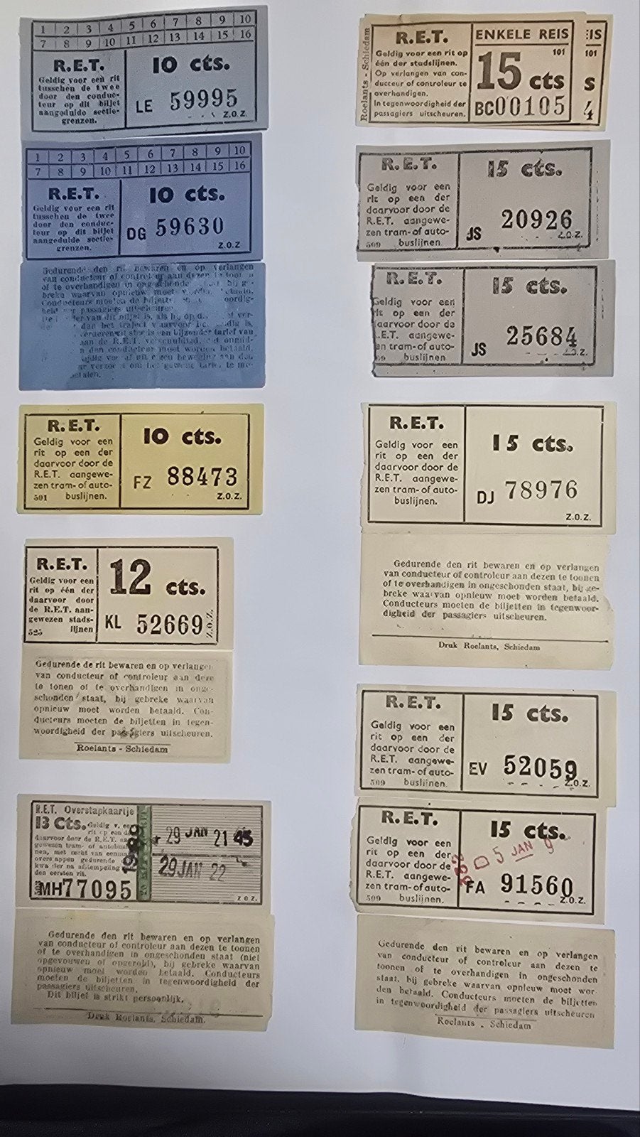 17 oude RET Tram- en Autobuskaartjes, Verzamelen, Ophalen of Verzenden, Gebruikt, Tram, Kaart of Prent