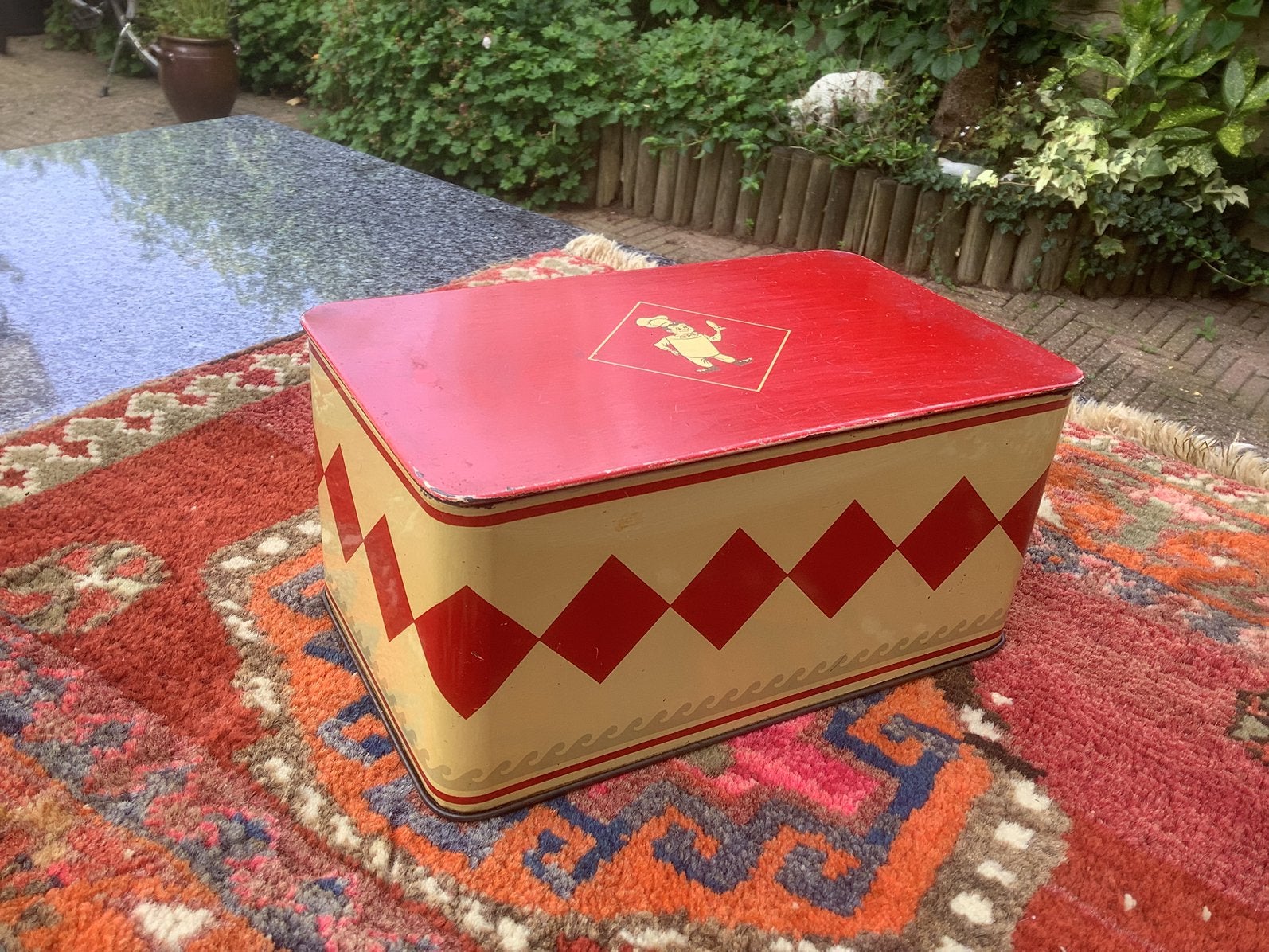 Koektrommel blik bolletje vintage, Verzamelen, Blikken, Ophalen of Verzenden, Gebruikt, Koek(jes)