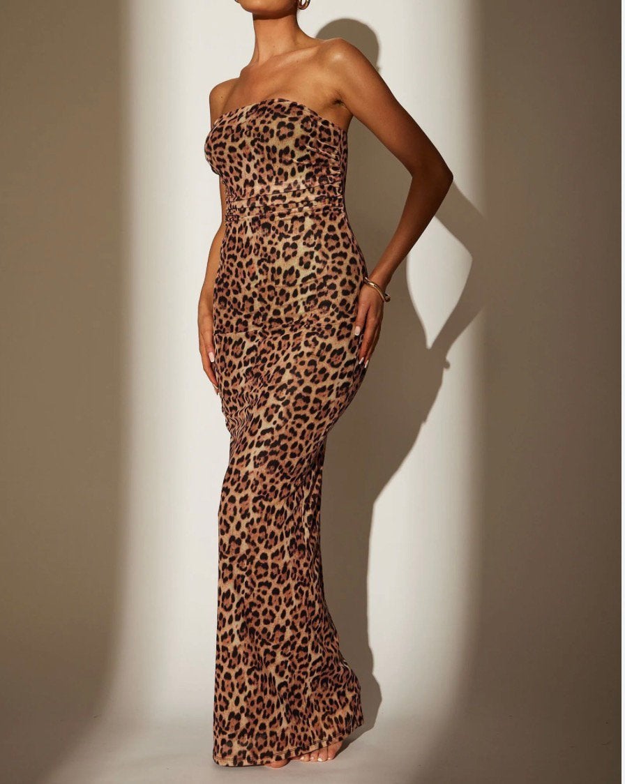 South Beach strapless maxi jurk leopard mt. (38) 40 Nieuw, Maat 38/40 (M), Bruin, Nieuw, Ophalen of Verzenden