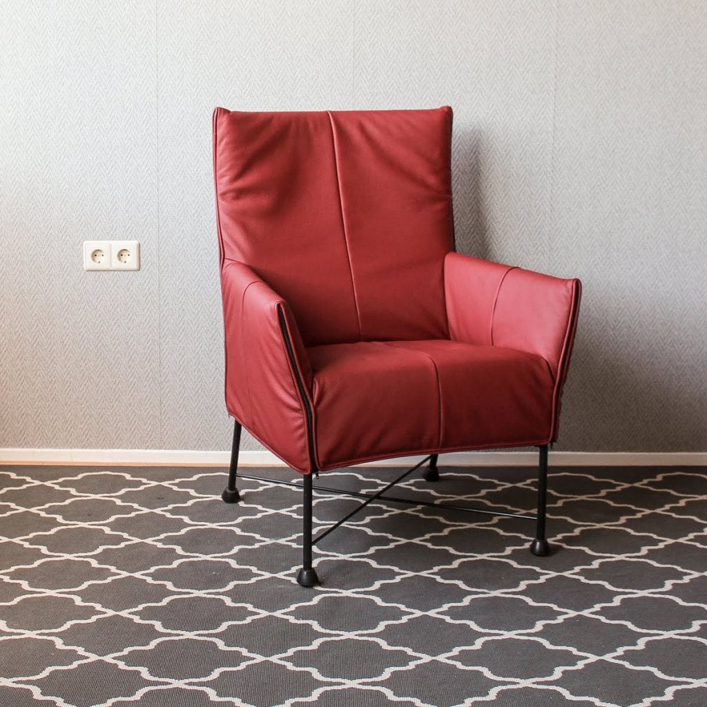 Montis Charly Fauteuil Donkerrood Leer - Zwart (Op Doppen), Huis en Inrichting, Niet ingevuld, Zo goed als nieuw, Niet ingevuld