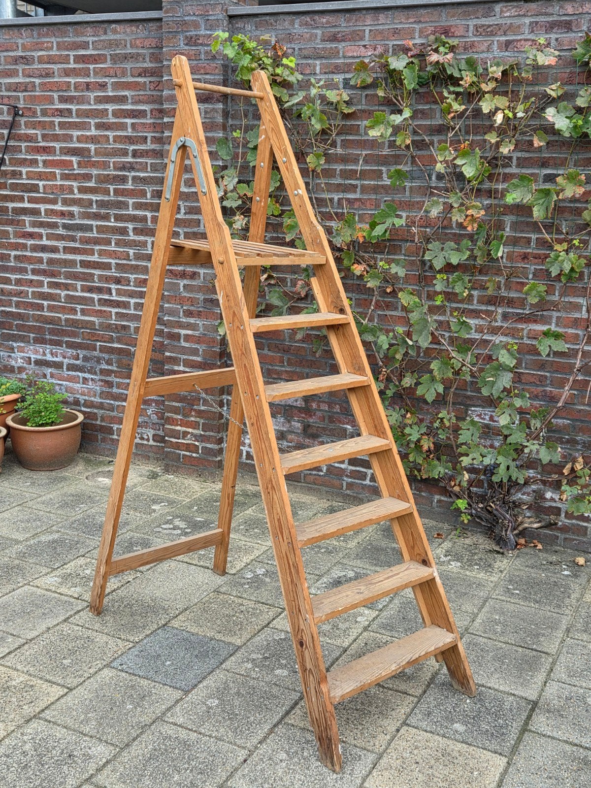 Handgemaakte houten trapladder - ook als decoratie, Doe-het-zelf en Verbouw, Ophalen, Gebruikt, Ladder, Minder dan 2 meter