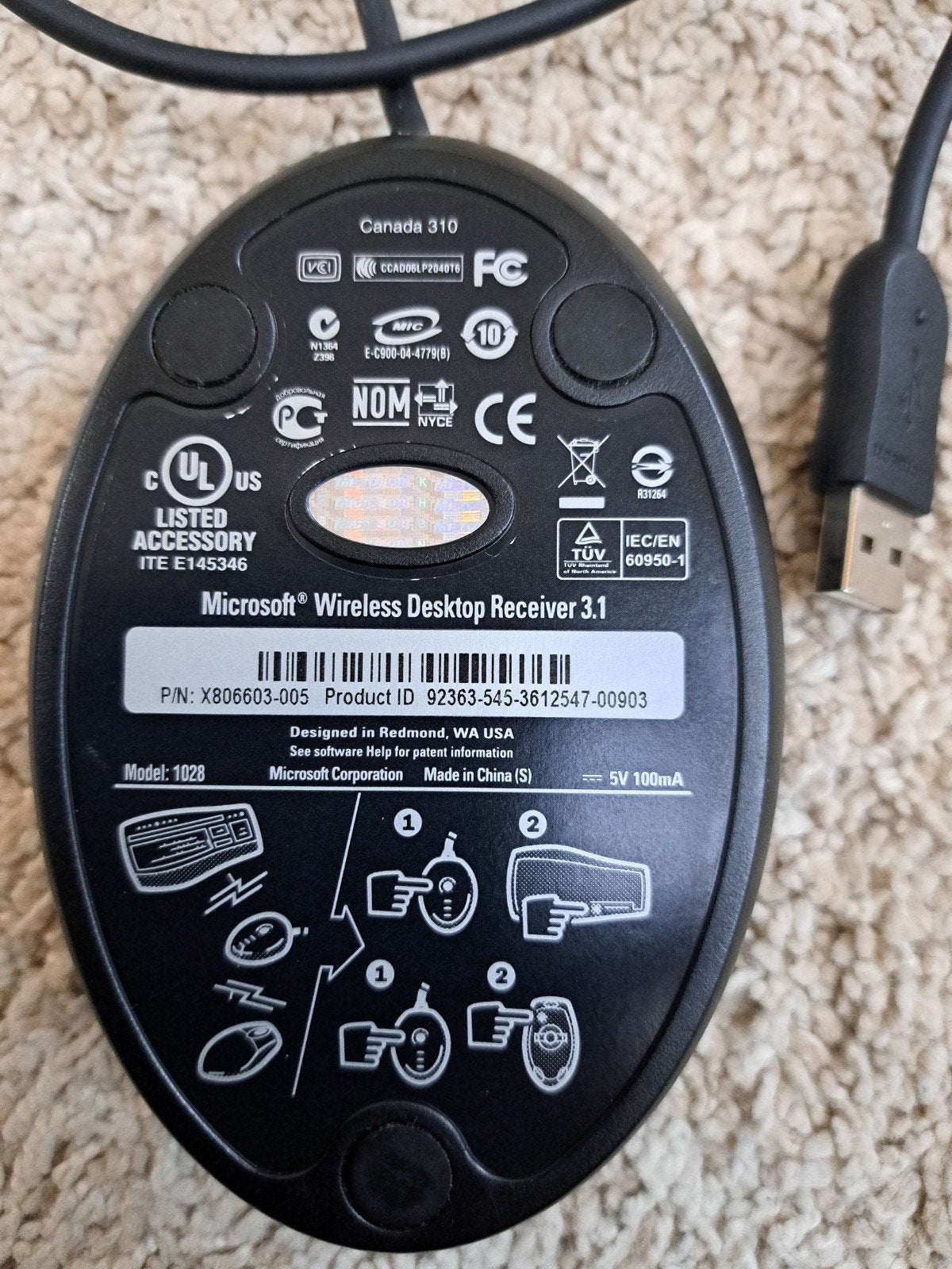 Microsoft Wireless Desktop Receiver 3.1 - Model 1028, Ophalen of Verzenden, Zo goed als nieuw