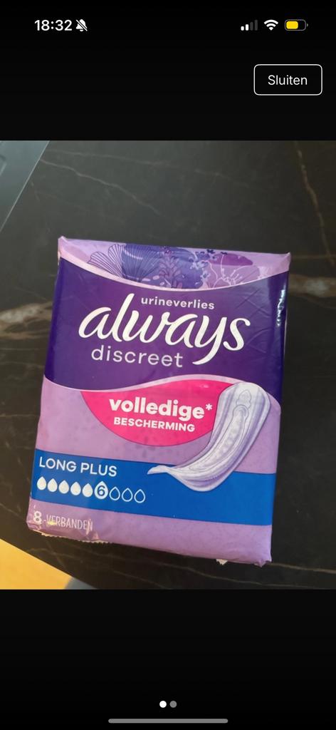Always urineverlies verband, Ophalen of Verzenden, Zo goed als nieuw, Overige typen