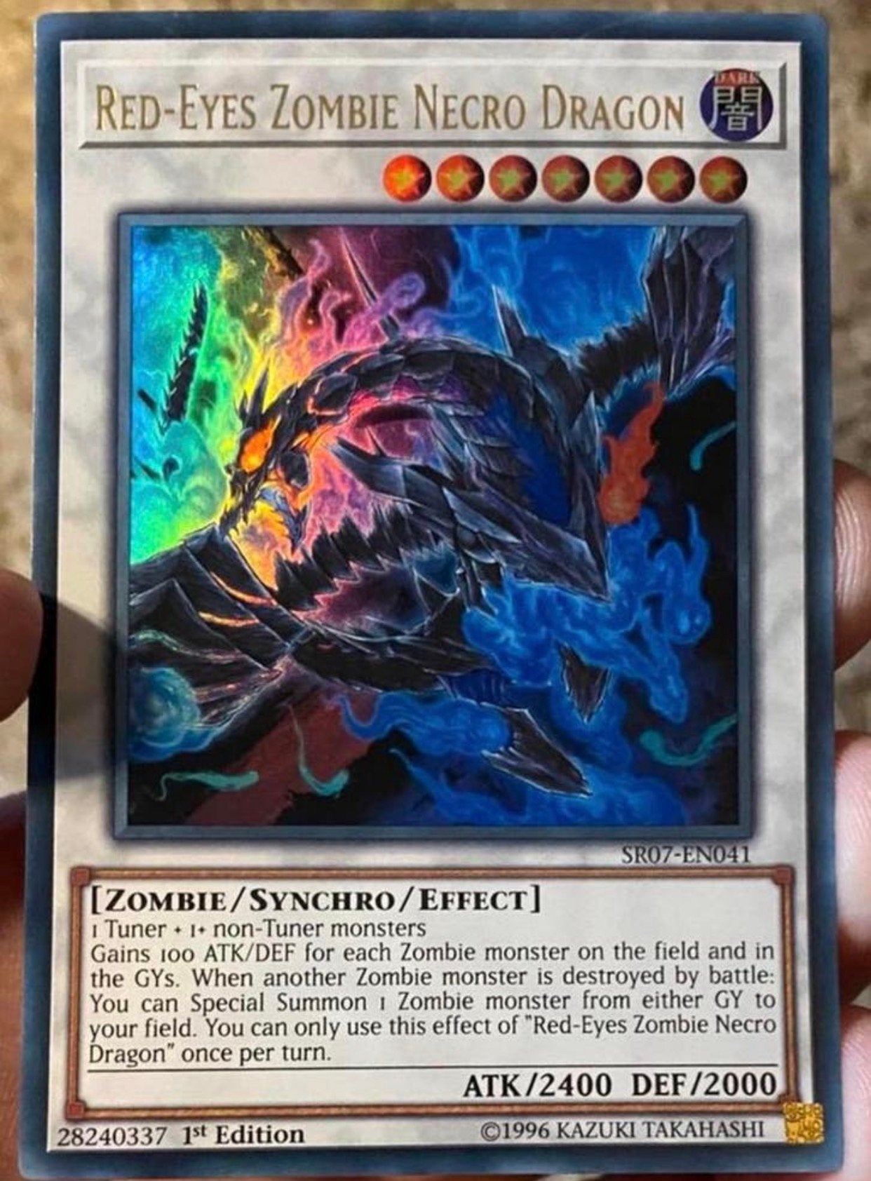 Yu-Gi-Oh! Red-Eyes Zombie Necro Dragon SR07 1st Edition !, Ophalen of Verzenden, Zo goed als nieuw, Losse kaart, Foil