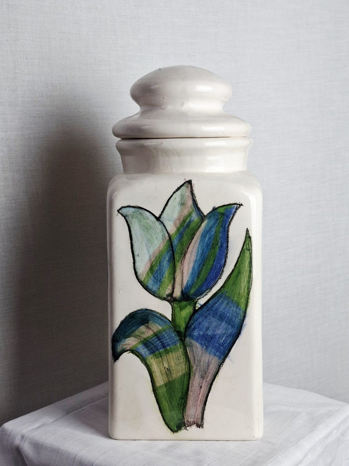 Vintage voorraadpot met tulp design, Antiek en Kunst, Ophalen of Verzenden