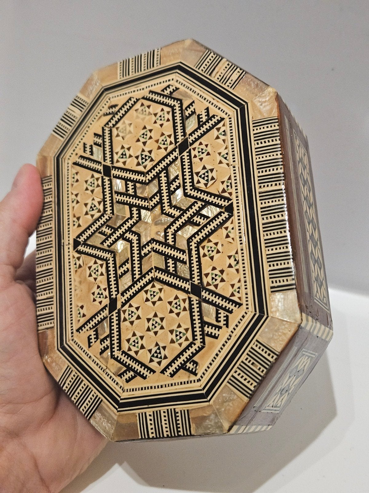 Vintage sieraden box doosje parelmoer been mozaïek, Handgemaakt, Verzenden, Doos, Overige materialen