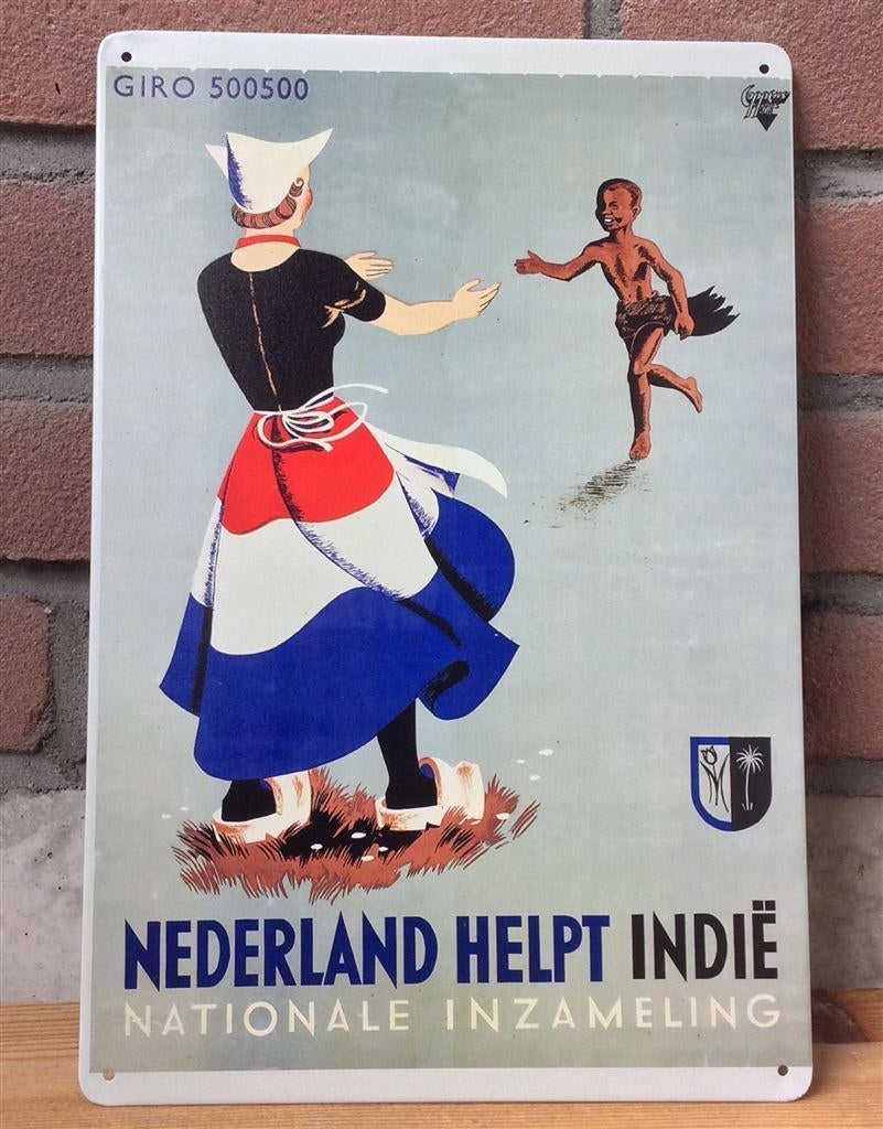 Nederlands Indie NL Helpt Indonesie Metalen Wandbord, Verzamelen, Militaria | Tweede Wereldoorlog, Verzenden, Nederland, Embleem of Badge