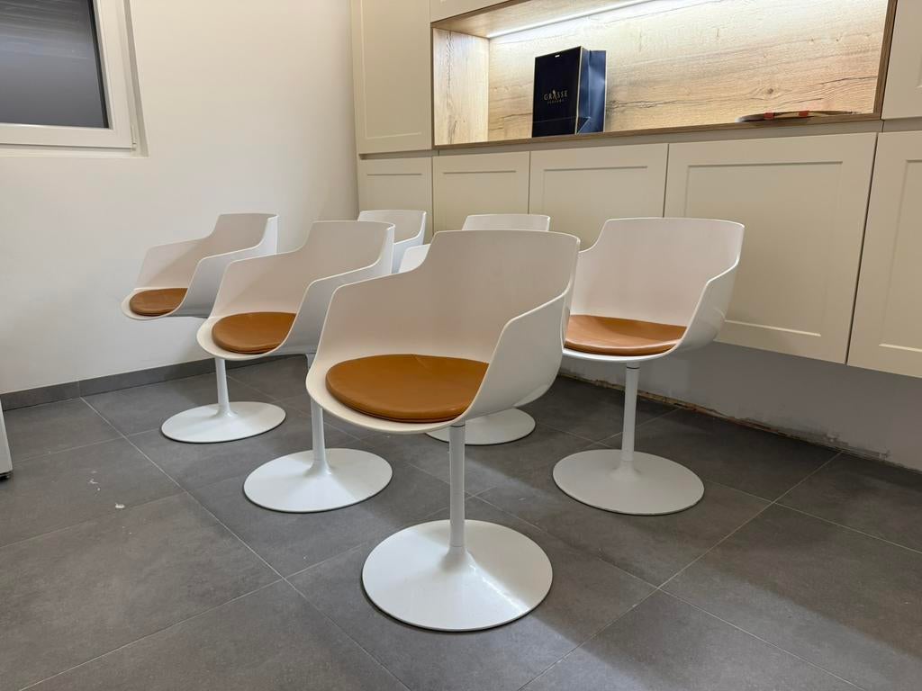 6x MDF Italia Flow armchairs, Huis en Inrichting, Stoelen, Zo goed als nieuw, Vijf, Zes of meer stoelen, Kunststof, Leer, Metaal