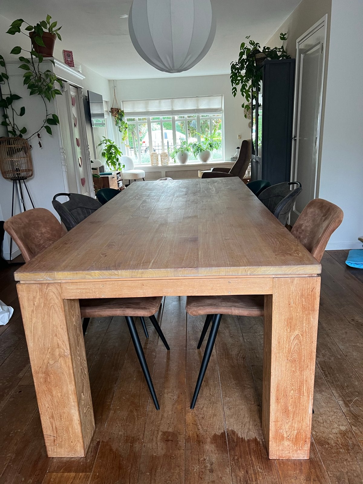 Eettafel met 6 stoelen - 100x240 cm massief blad, Huis en Inrichting, Ophalen, Gebruikt, 200 cm of meer, 50 tot 100 cm