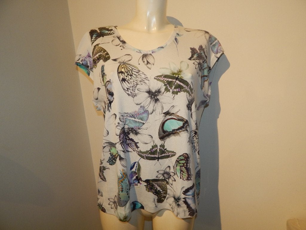 Marccain shirt in kleurrijke vlinder print hardware label N6, Overige kleuren, Verzenden, Maat 42/44 (L), Korte mouw