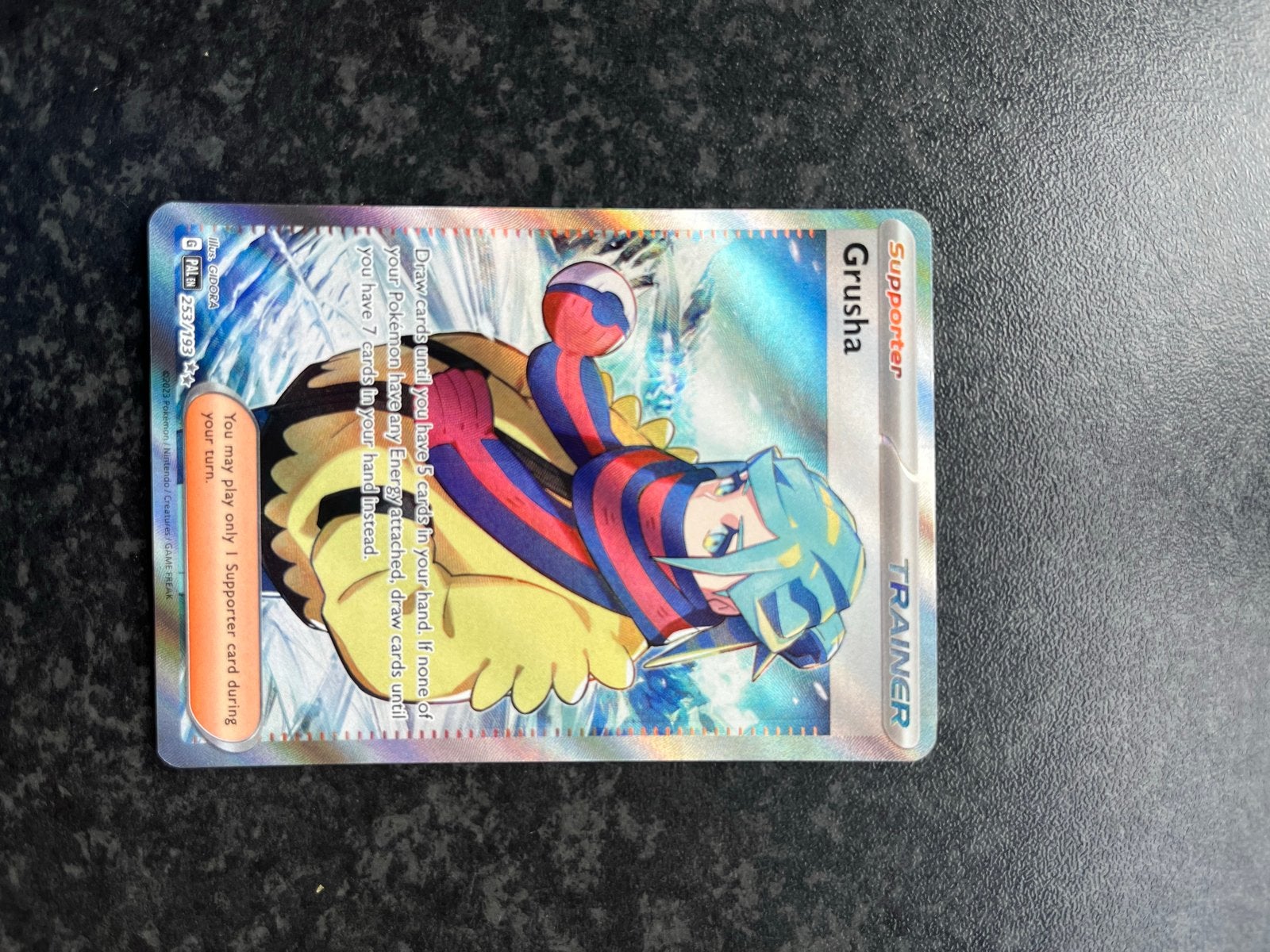 Grusha 253/193 Full Art Trainer Kaart Pokémon, Ophalen of Verzenden, Zo goed als nieuw, Losse kaart, Foil